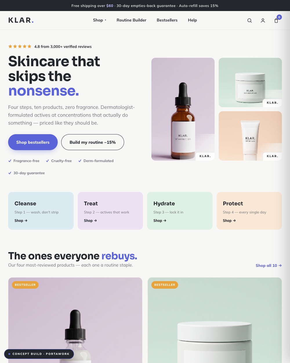 KLAR skincare storefront